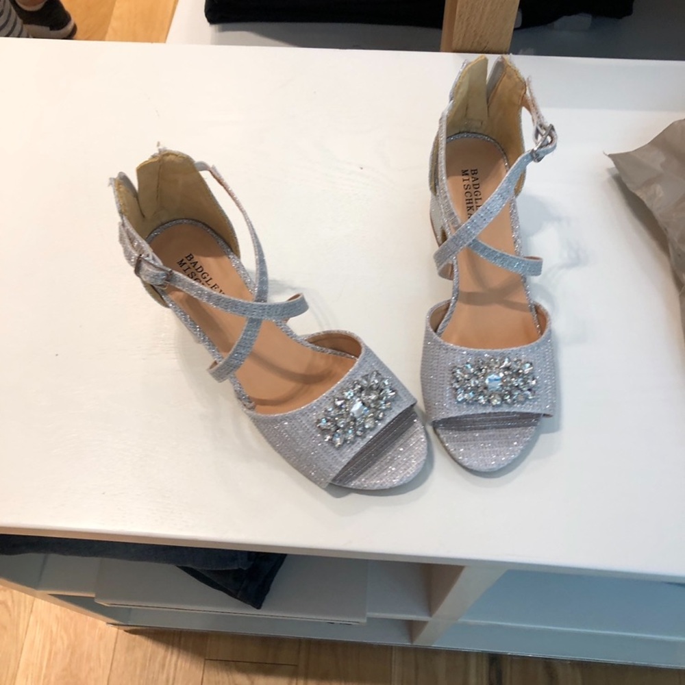 Girls silver Badgley Mischka heels